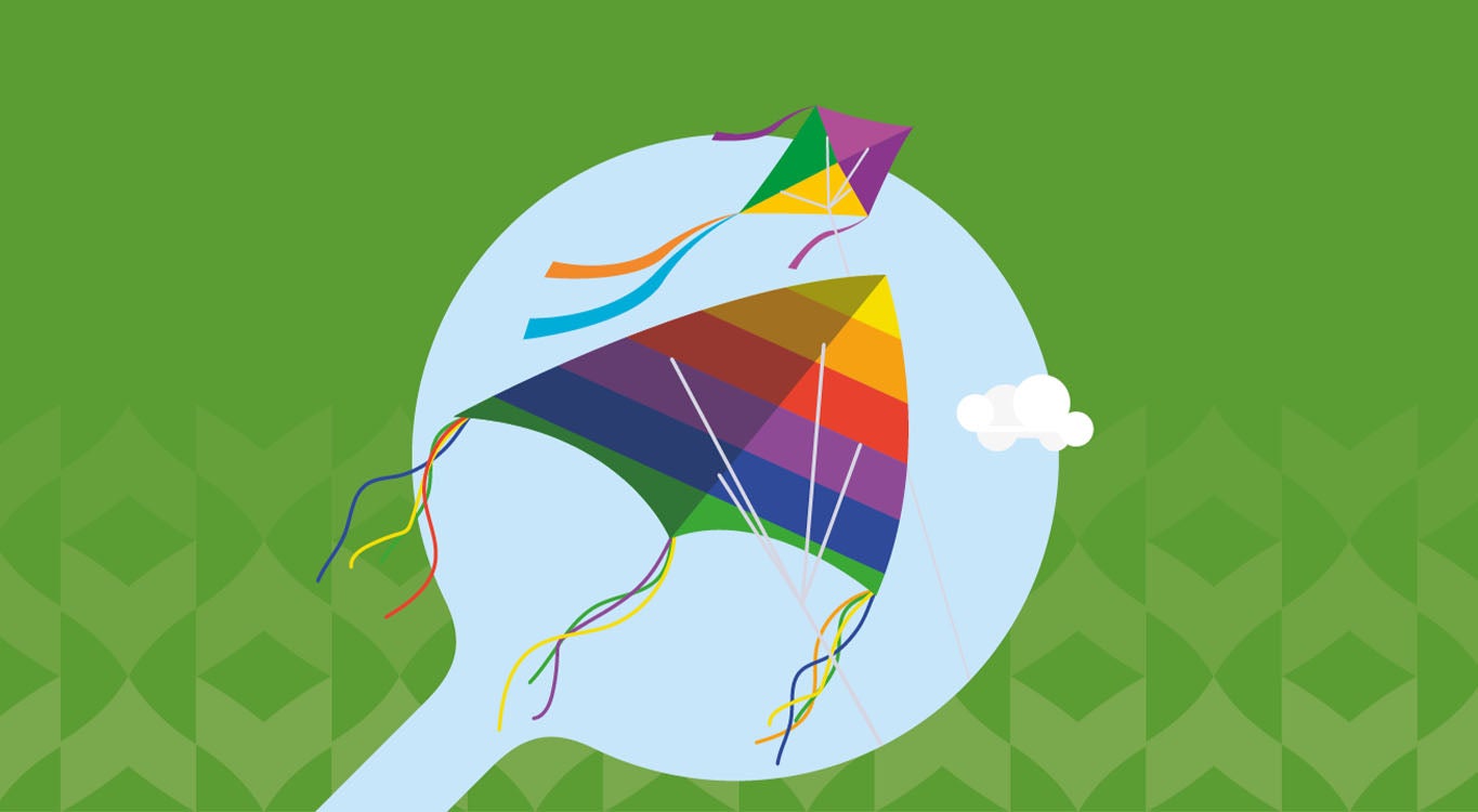 Illustration of two kites soaring